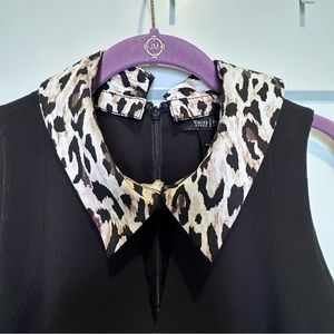 White House Black Market Dress w/2 Removable Collars (leopard & faux leather)
